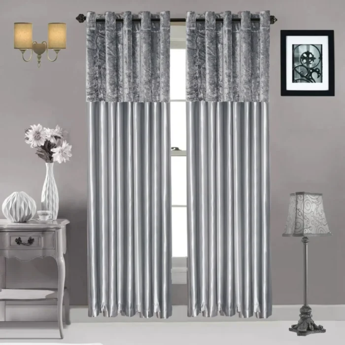 siver dark silver Crushed Velvet Curtains | Luxury Faux Silk, Fully Lined Eyelet Pair